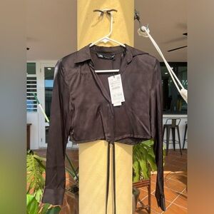 Satin Black Crip Top Blouse